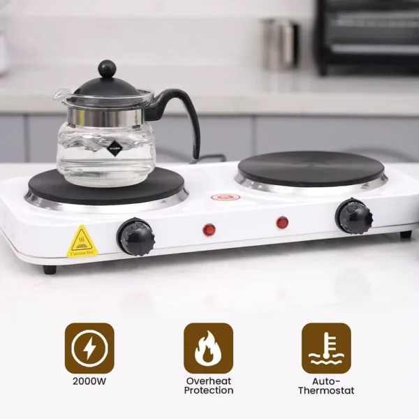 Cocina de Dos Hornilla Placa Calefactora 2000W X6 - Imagen 3