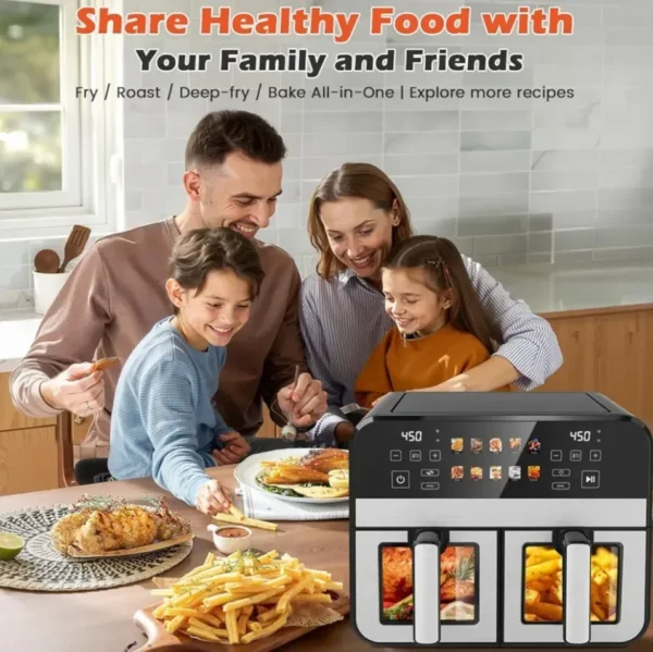 Freidora de Aire de 10L Inox Digital Doble Compartimiento con Visor 2000W X4 - Imagen 4