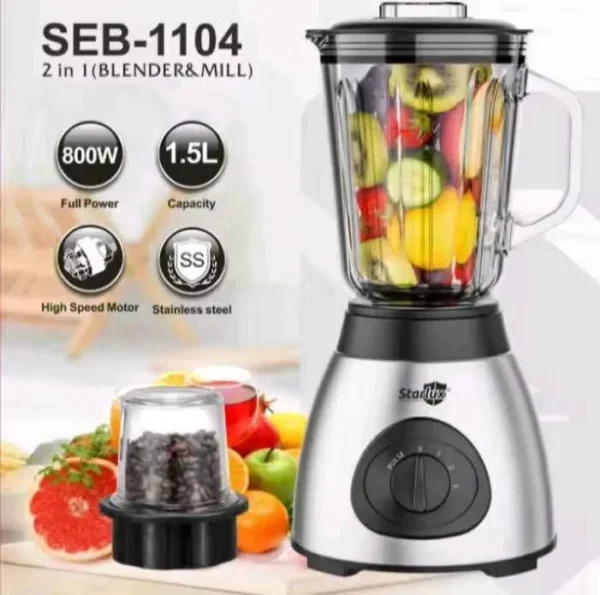Licuadora Inox de Vaso de Vidrio 1.5L más Moledor de Granos 800W X6 - Imagen 2