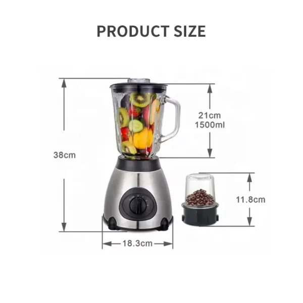Licuadora Inox de Vaso de Vidrio 1.5L más Moledor de Granos 800W X6 - Imagen 3