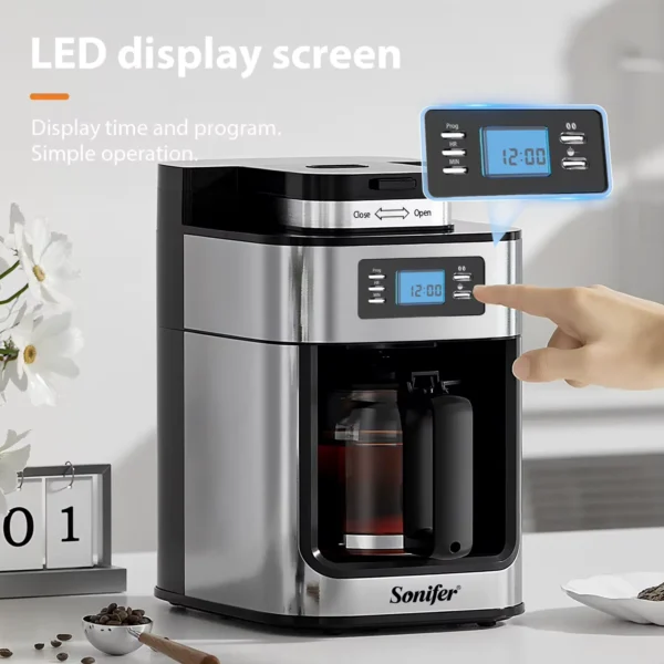 Máquina Cafetera de 1.2L con pantalla LED más Molinillo de Granos 1050W X2 - Imagen 3